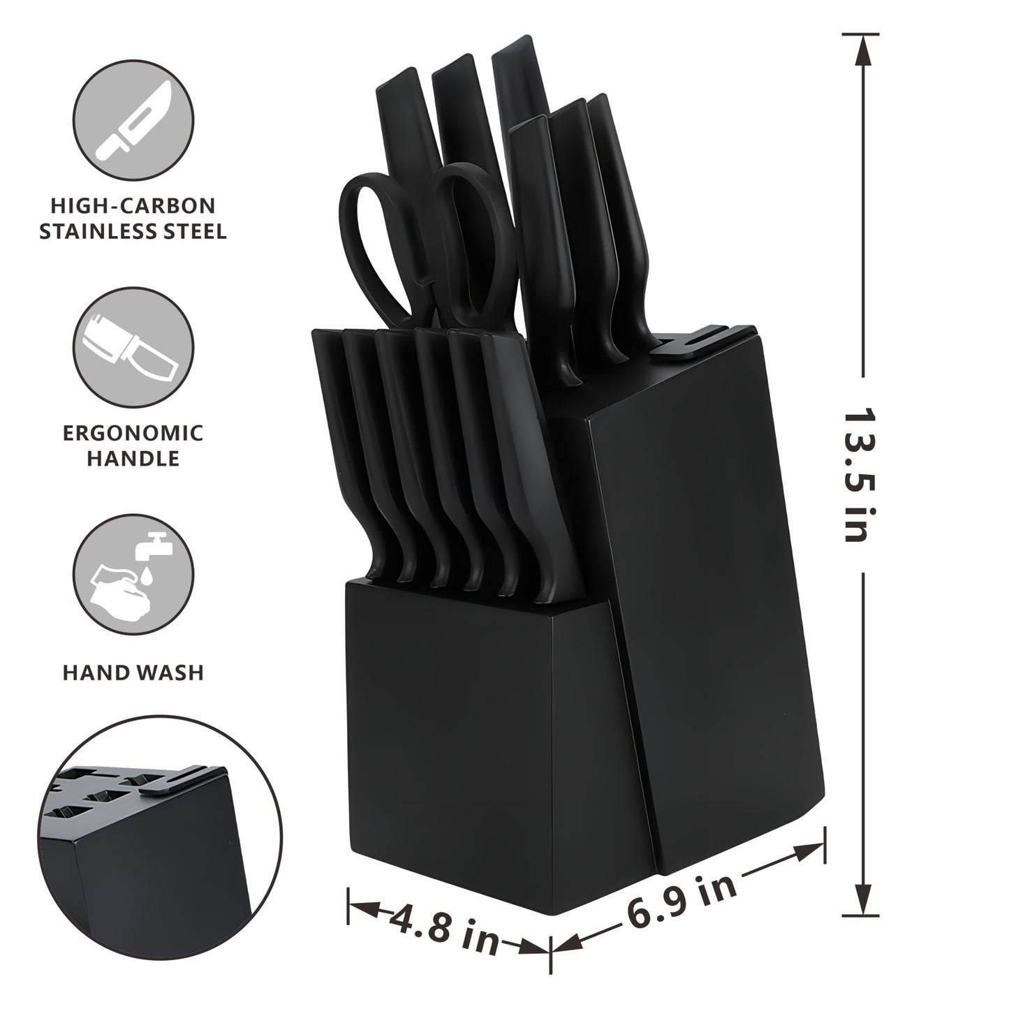 Amelia 15-Piece ForgedStainless Steel Knife Block with Built-In Sharpener