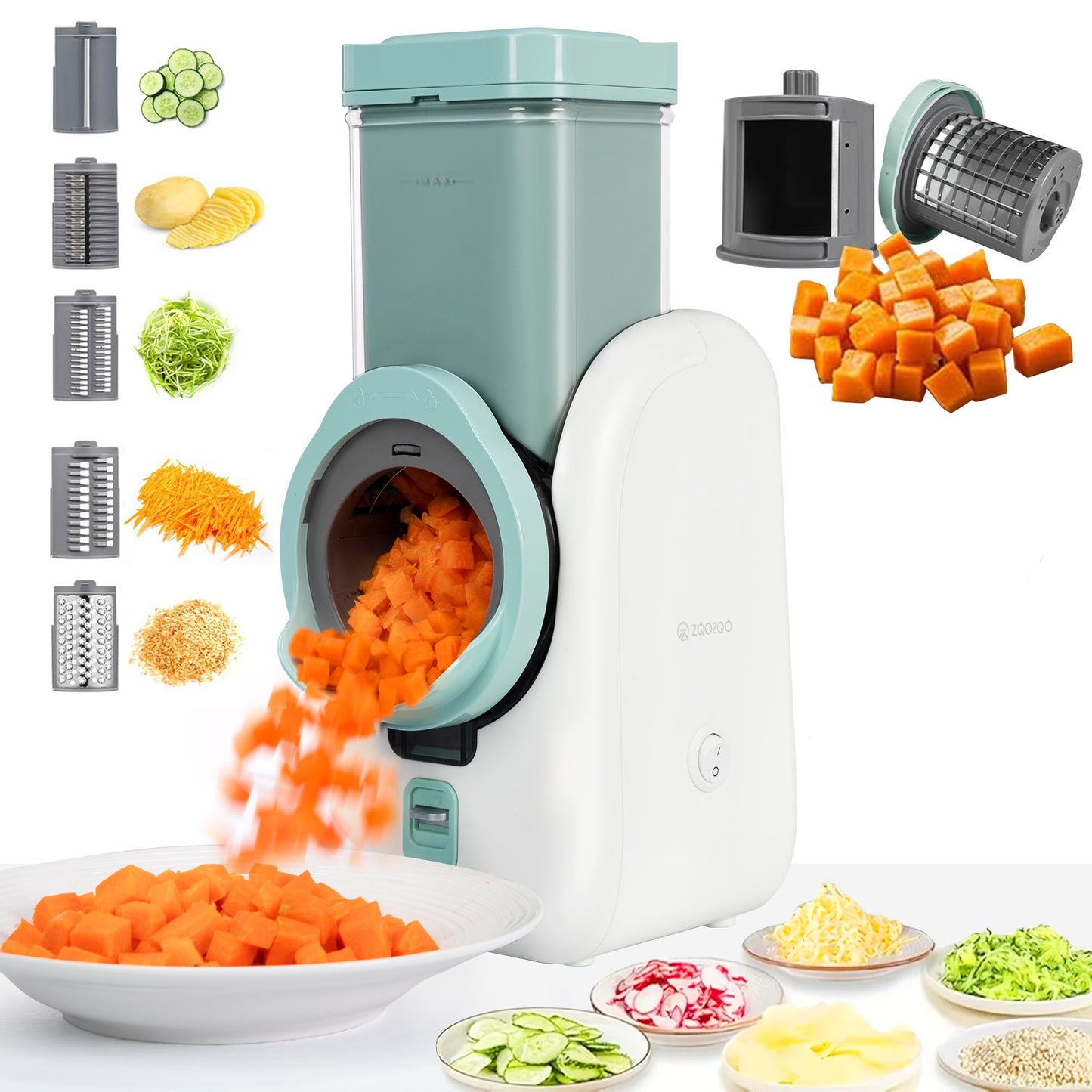 GD 6 in 1 Stainless Steel Electric Cheese Grater for Mincing, Dicing, Shredding